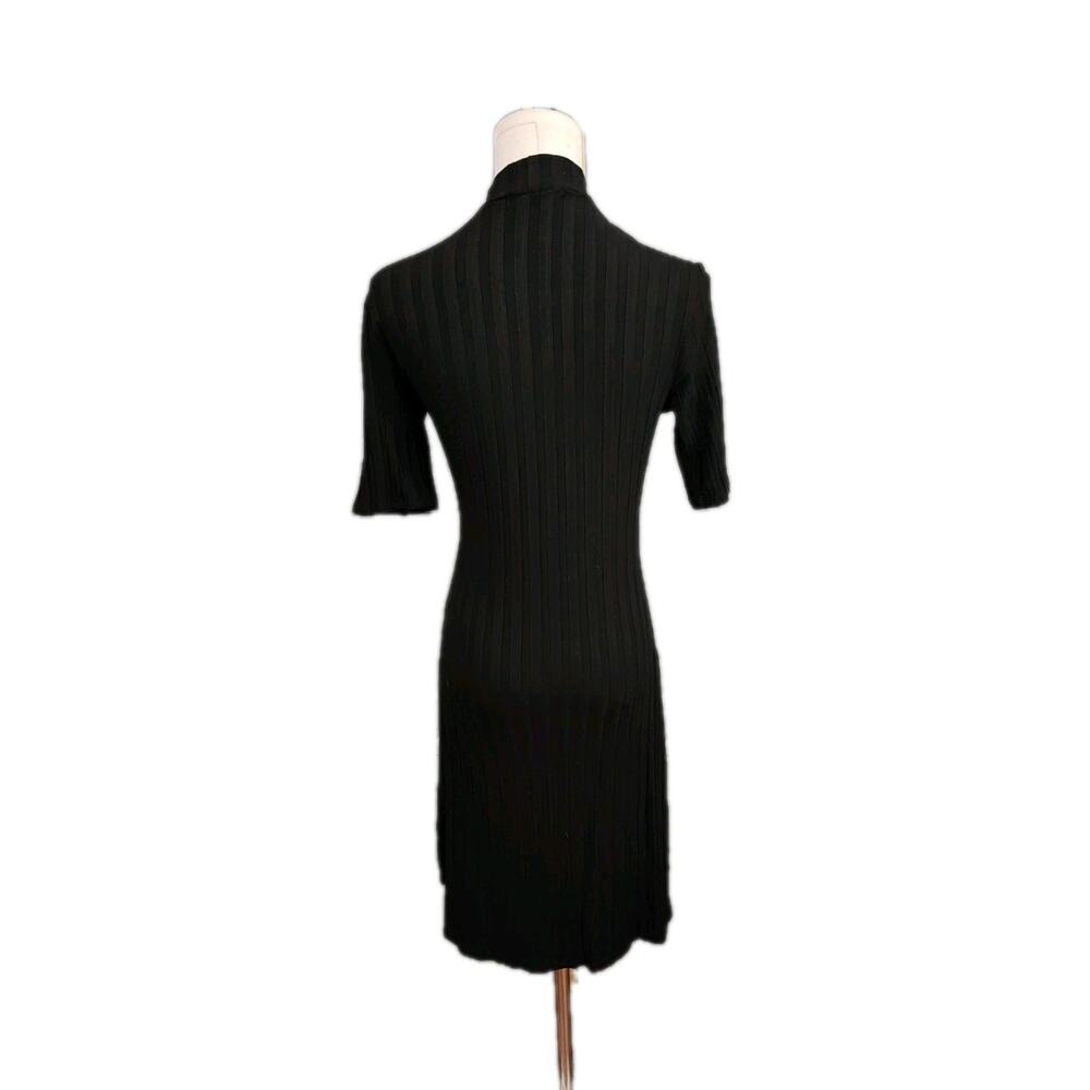Reformation Zia Knit Mock Neck Wide Rib Black Mini Dress Size Medium Stretch - Picture 4 of 5